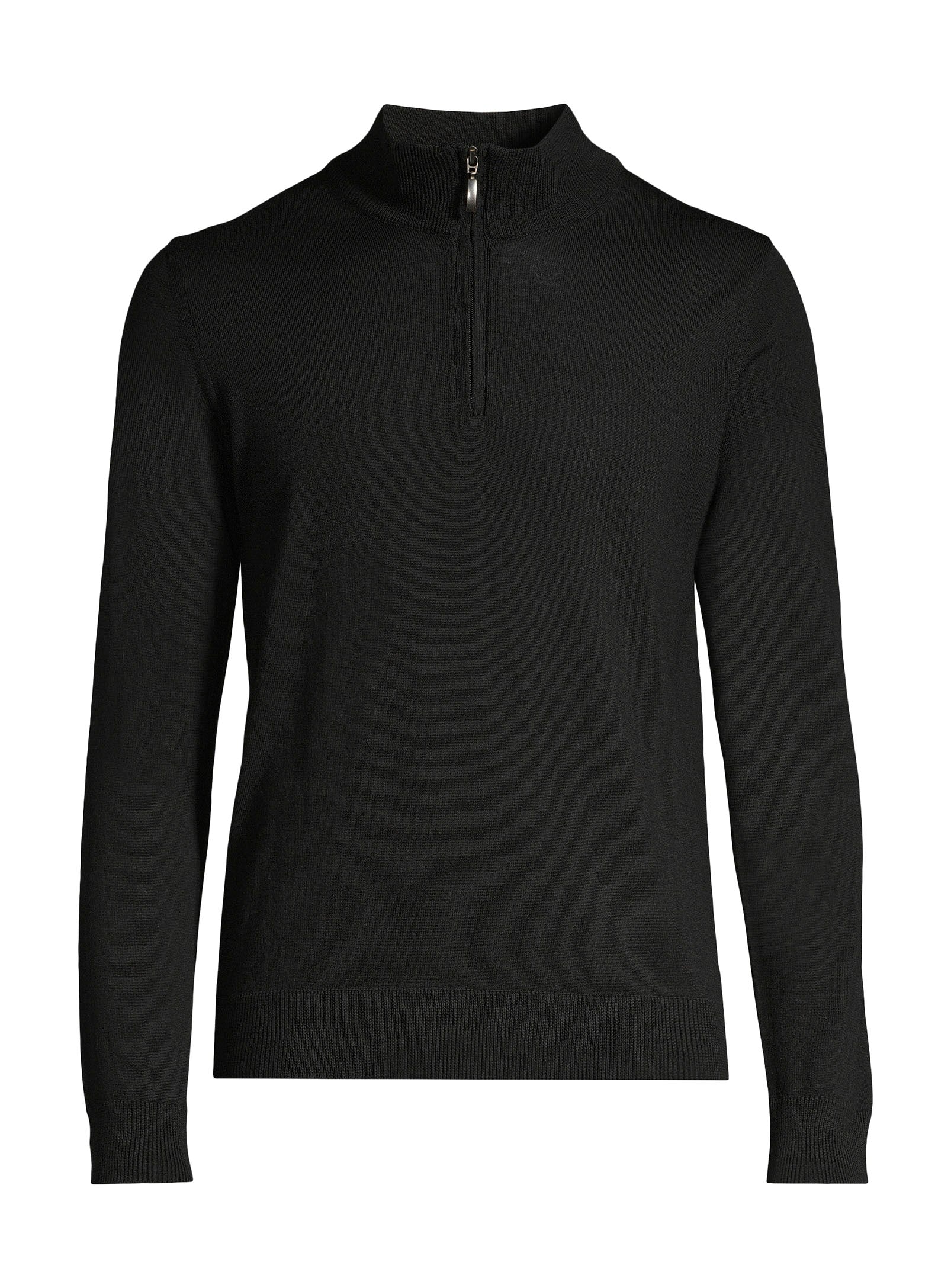 100% Merino Wool Mock Zip Sweater - Black