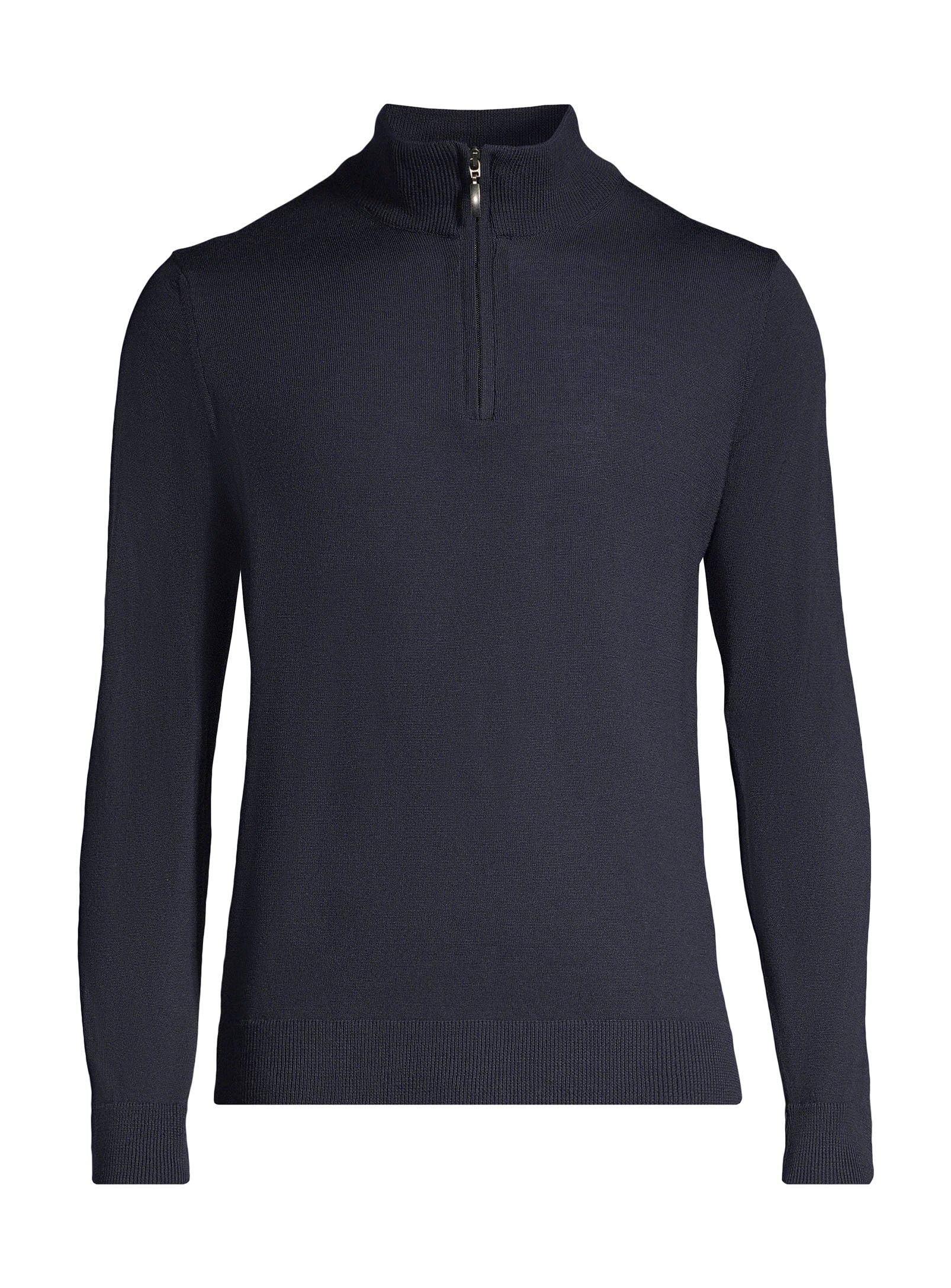 100% Merino Wool Mock Zip Sweater - Navy