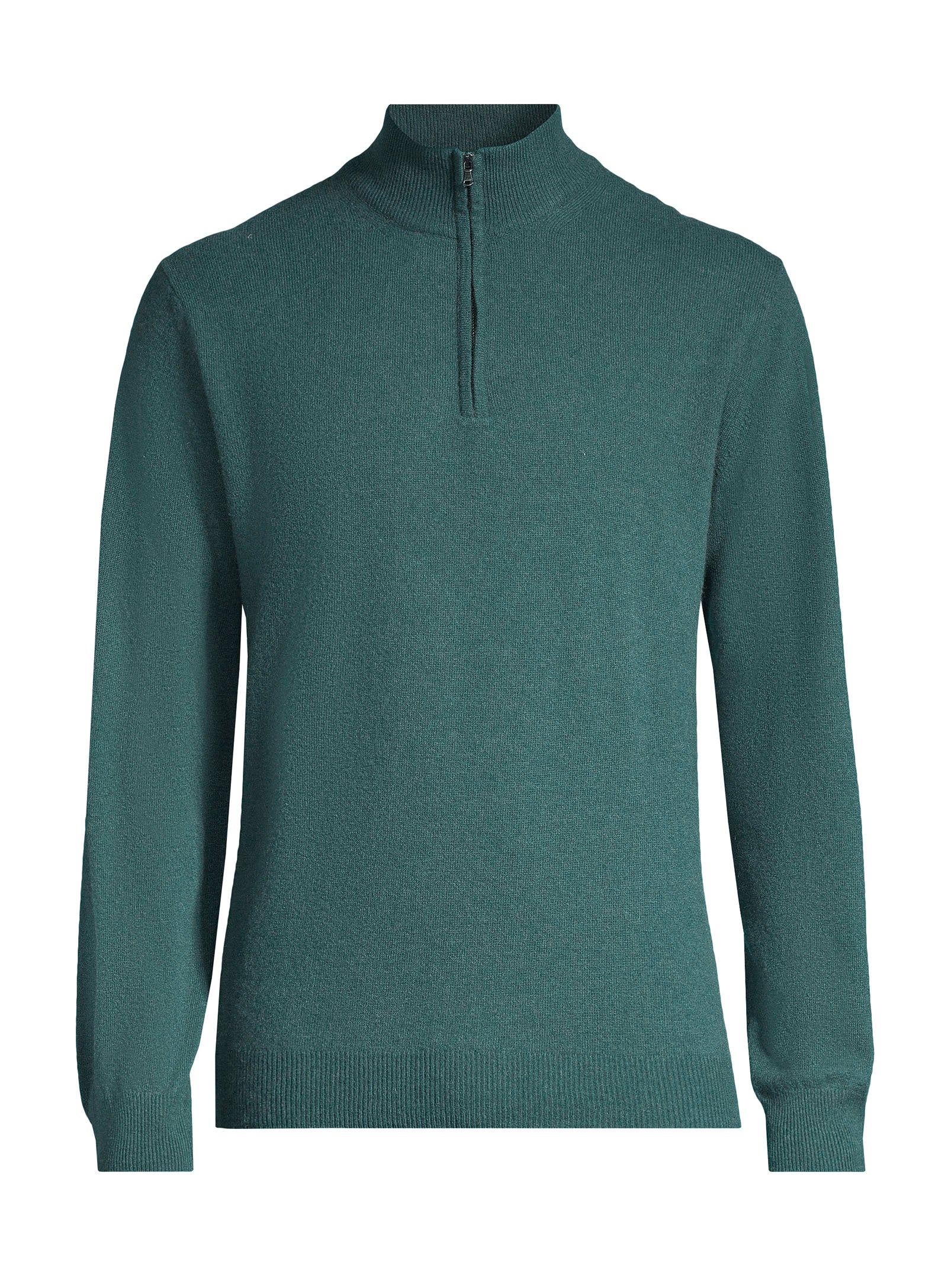 100% Cashmere Mock Zip Sweater - Forest