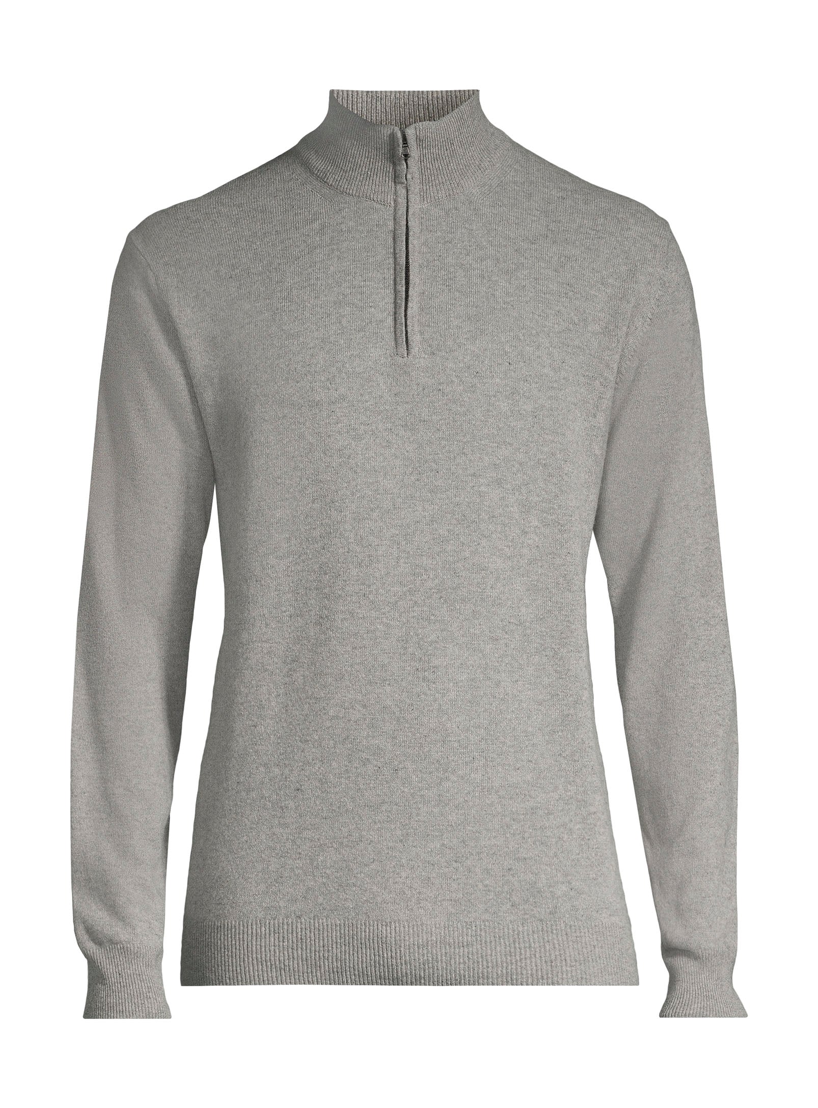 100% Cashmere Mock Zip Sweater - Light Grey