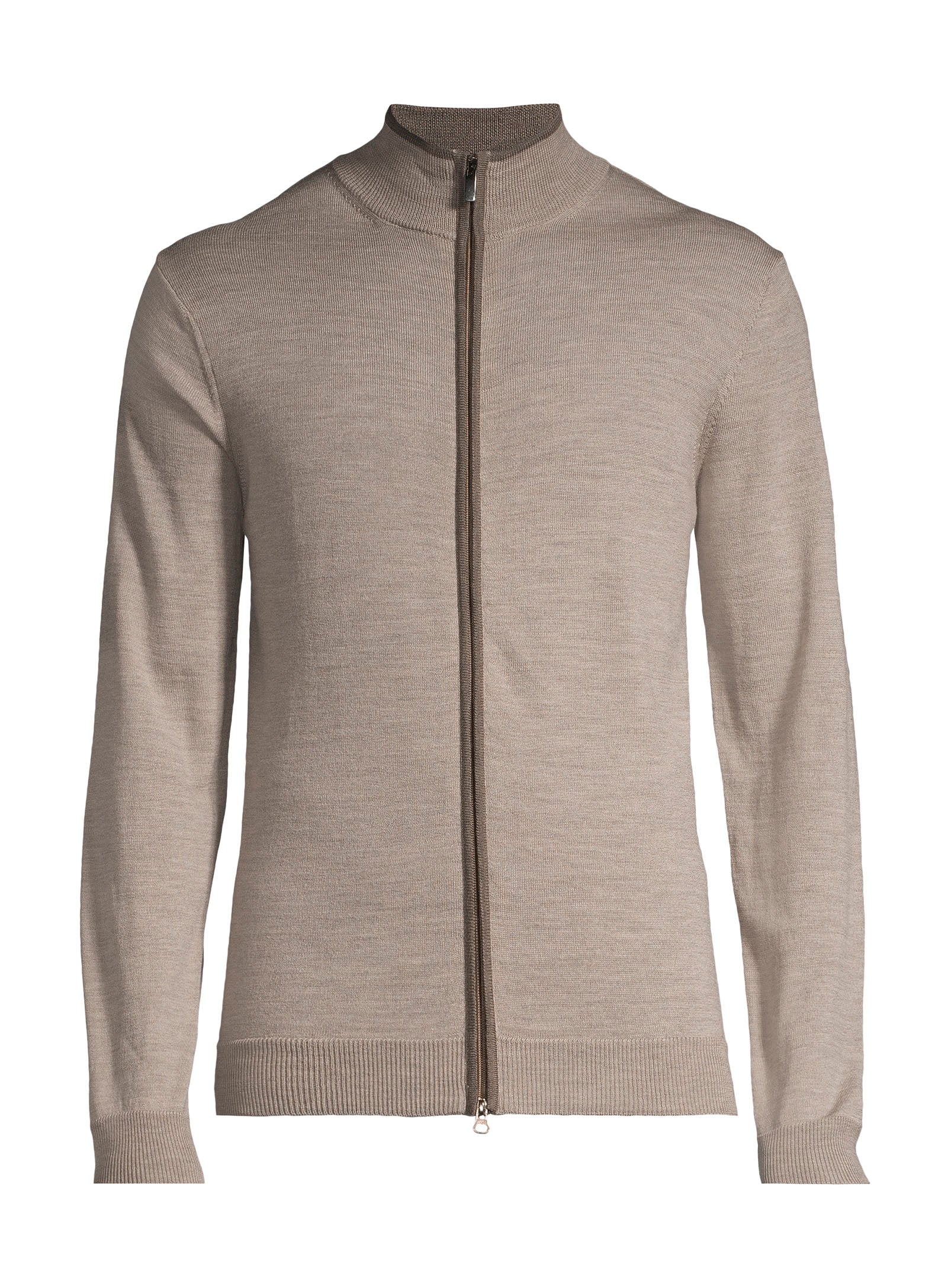 100% Merino Wool Full Zip Sweater - Oatmeal