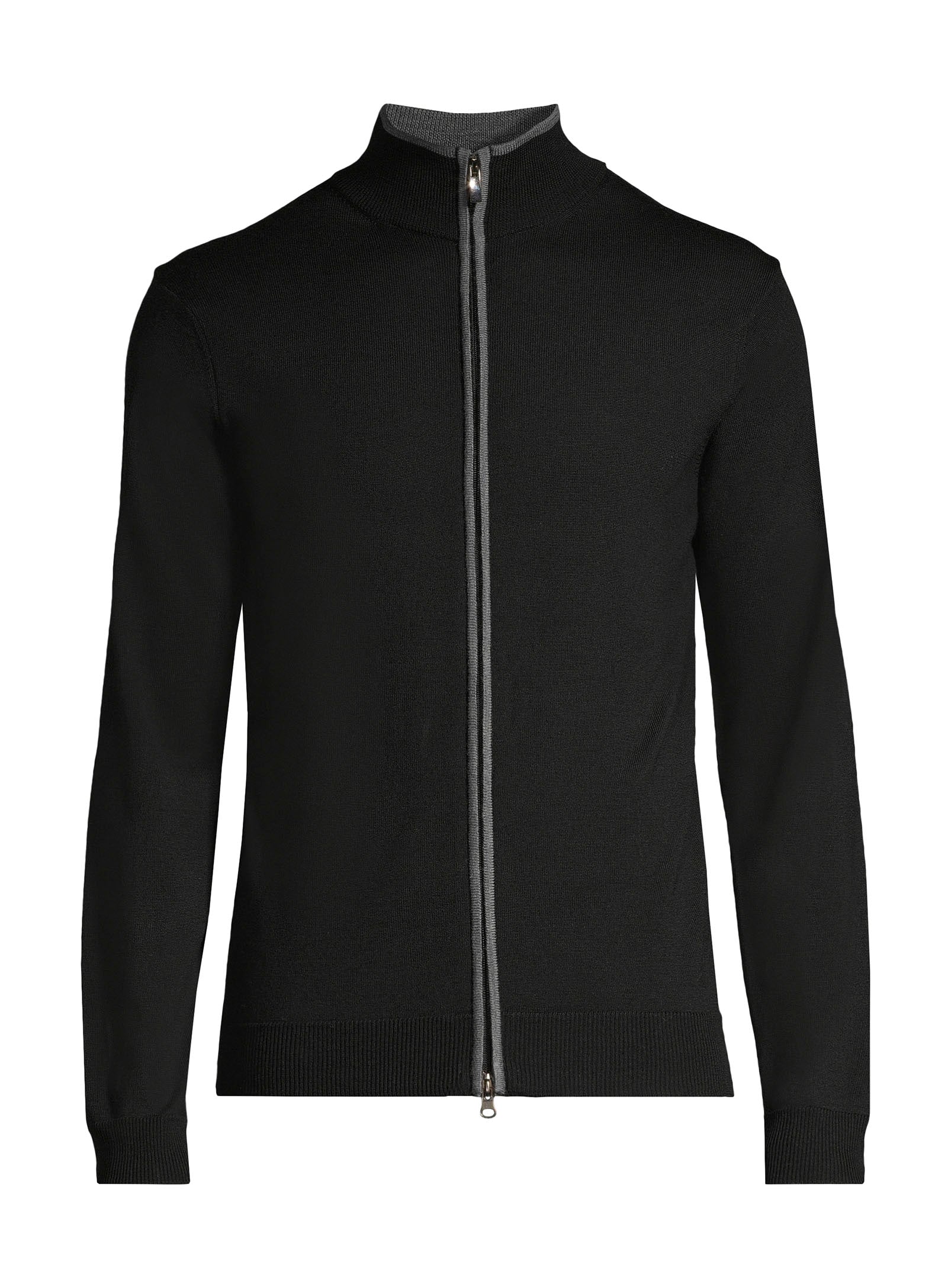 100% Merino Wool Full Zip Sweater - Black