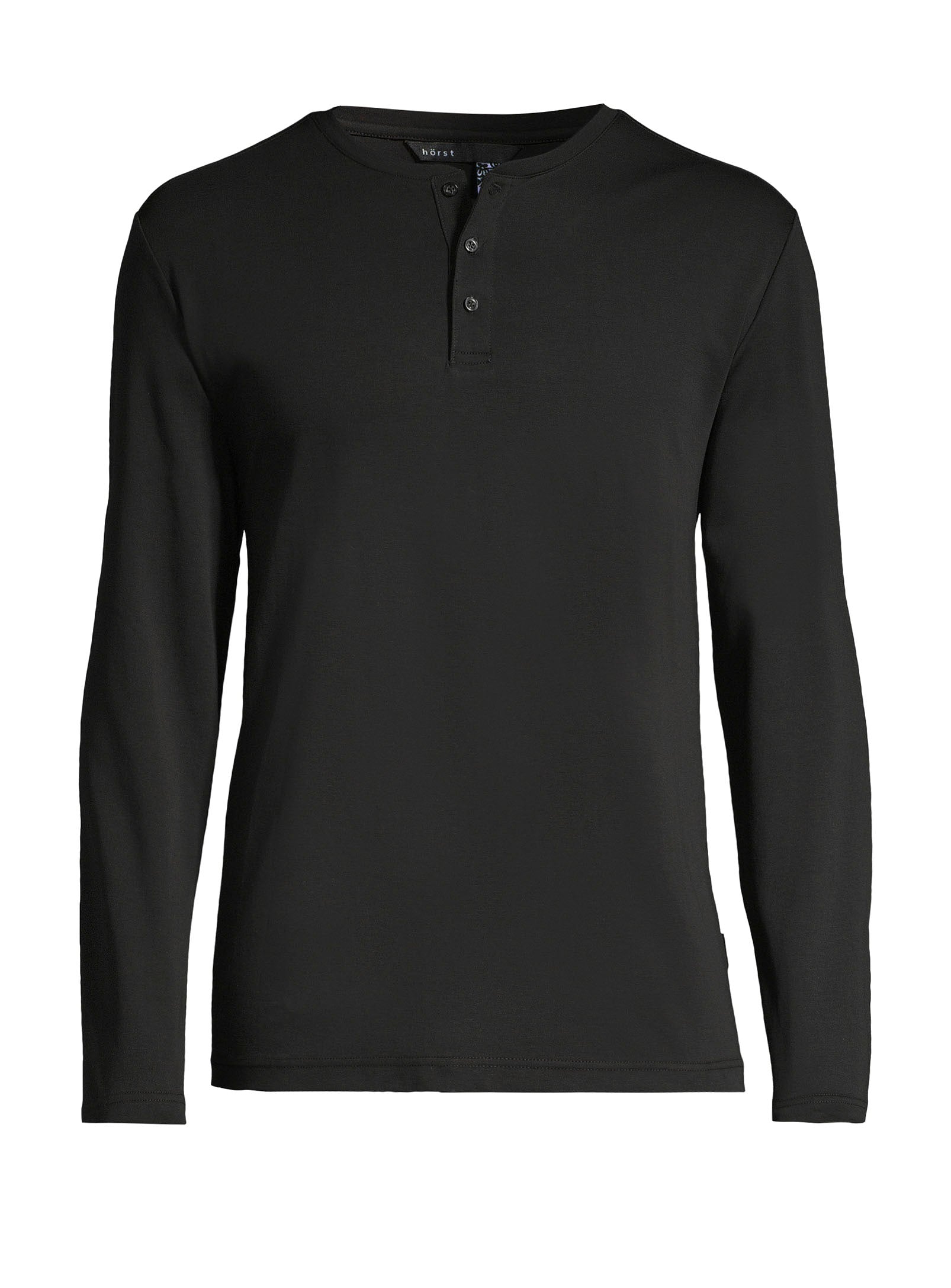 Solid Color Cotton Henley T-Shirt - Black
